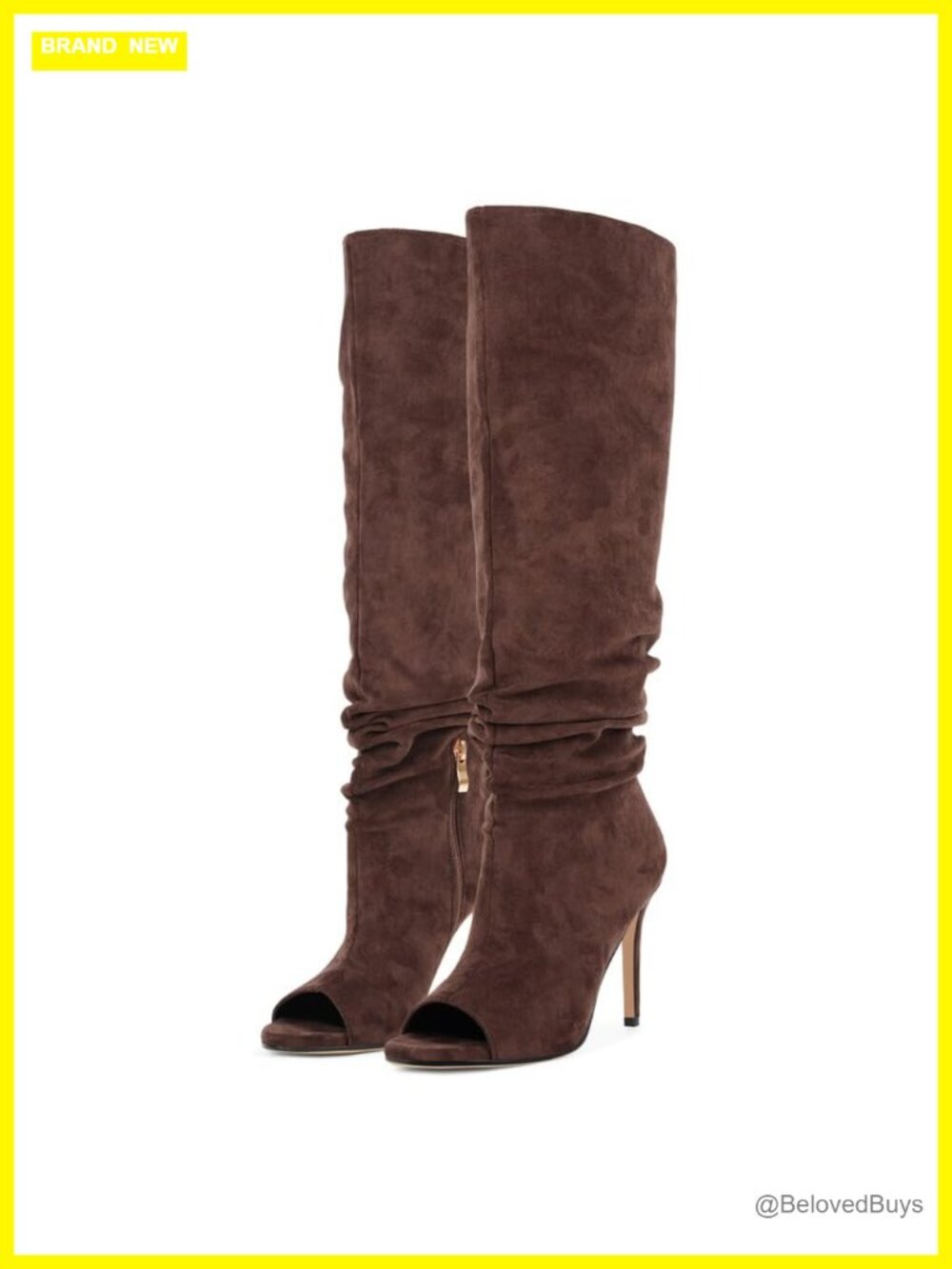 Faux Suede Peep Toe Stiletto Knee High Slouch Boots